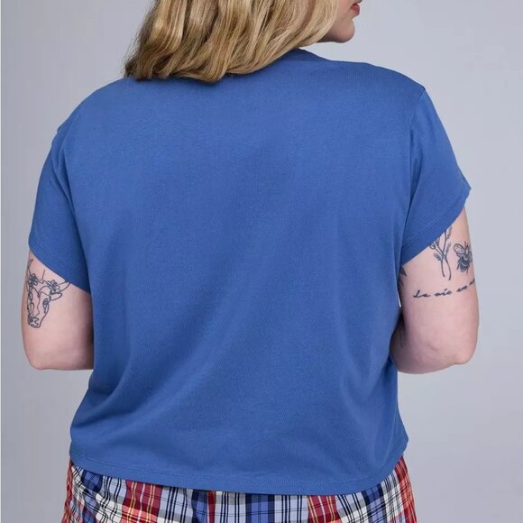 Torrid Tee 3X Blue Isle Blue Embroidered Sun Crew Relaxed Fit Plus Size Cotton - Picture 2 of 4